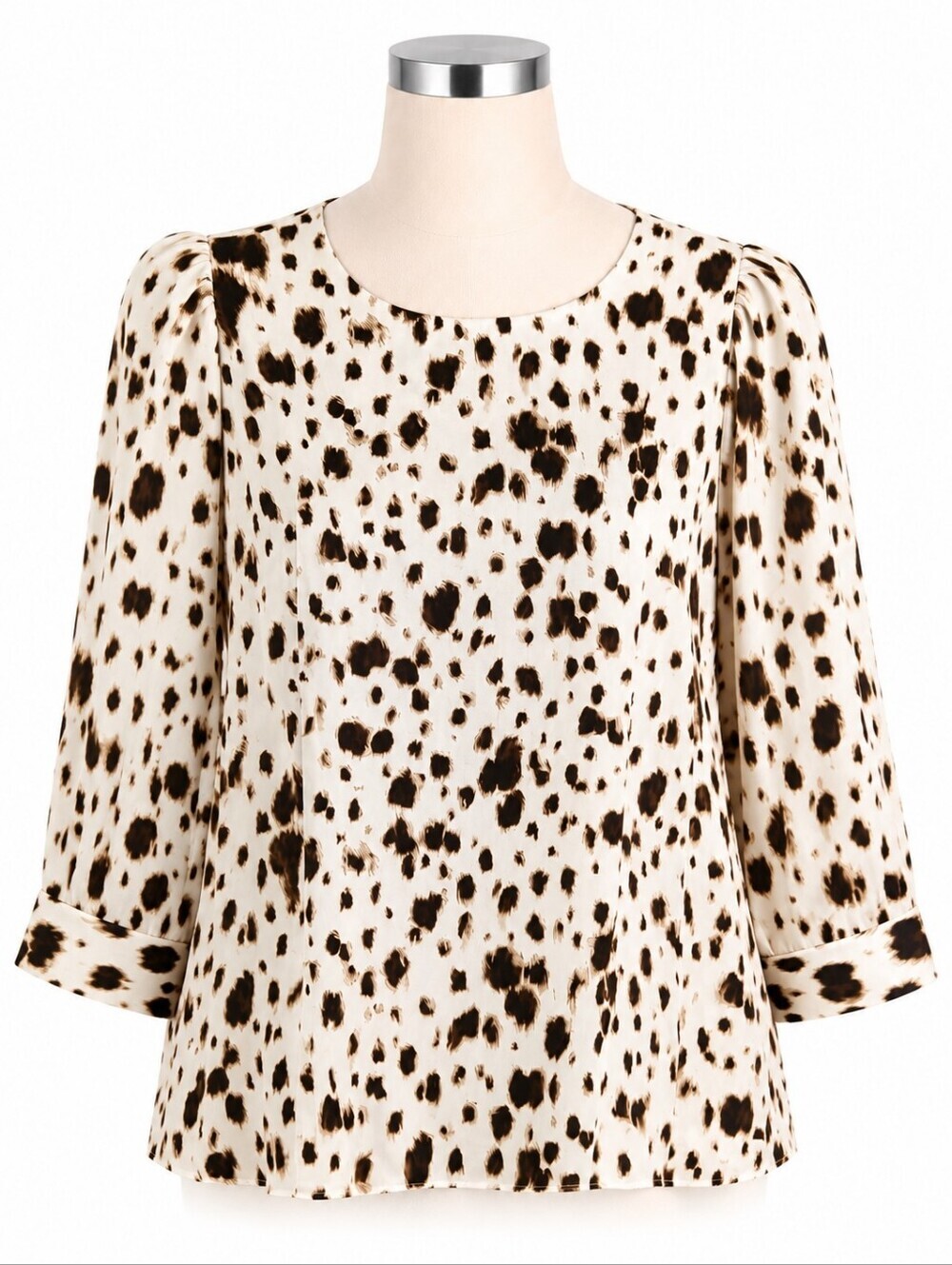 T Tahari Women's Leopard Print Puff Sleeve Blouse 1X Button Back Mobwife Career